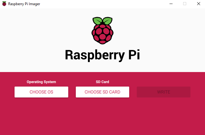 Fenêtre de base de Raspberry Pi Imager.