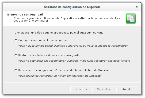 Assistant de configuration de Duplicati_001