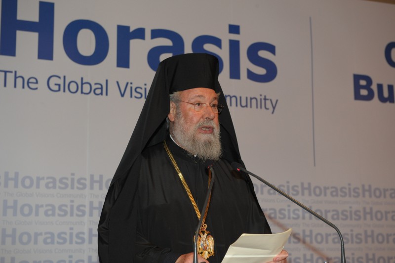 Chrysostomos II., the Archbishop of Cyprus, at the Horasis Global Russia Business Meeting in April 2013. Photo by Richter Frank-Jurgen. CC BY-SA 2.0