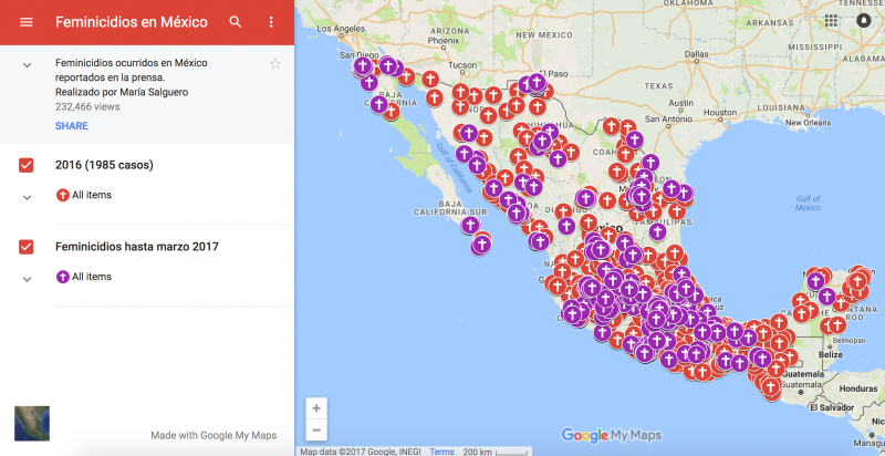 Pantallazo del Mapa de Feminicidios en México.
