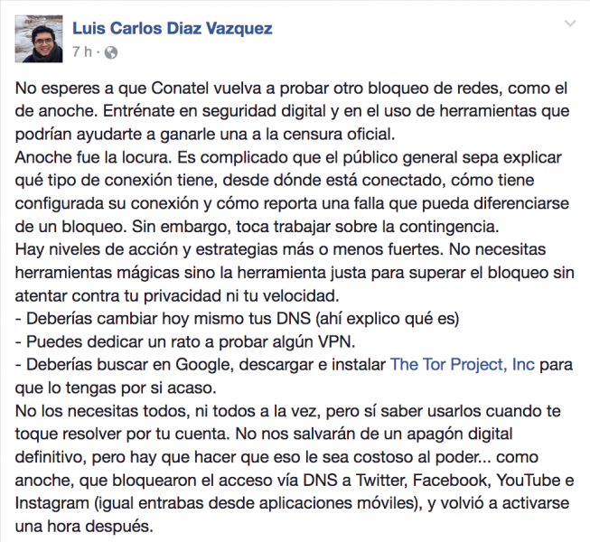 Ecran du profil public de Luis Carlos Díaz sur Facebook.