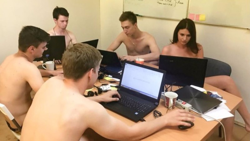 Belarusian Internet users stripped in their workplaces to respond to the President's call to put more effort into their work. Image from Instagram.