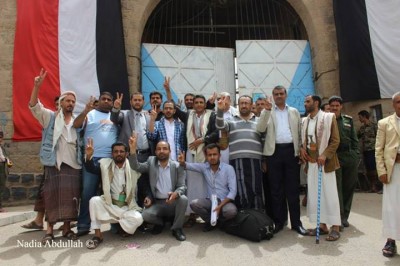 Yemen's Revolution's Youth released in front of Sanaa's central prison