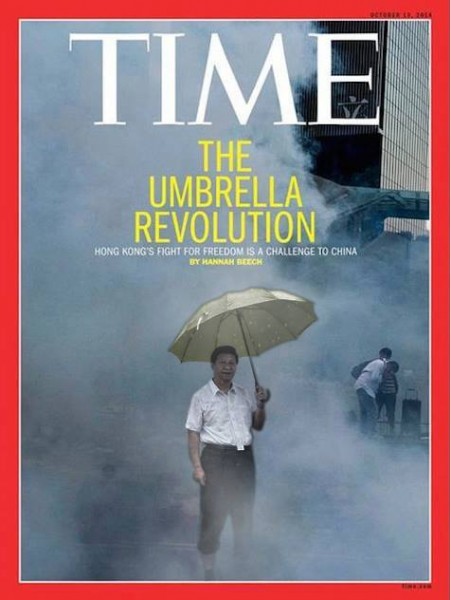 President Xi rejoint la révolution des parapluies à Hong Kong. Image créée par Andy Sum. 