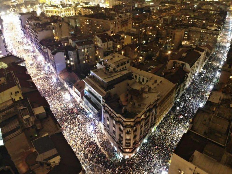 One in five million protest in Belgrade, Serbia, view from above.