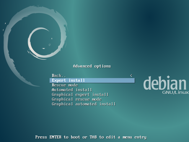 Démarrage de
l’installation Debian