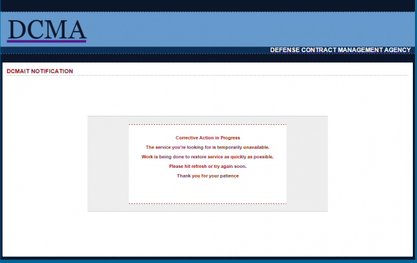 The public Web site for the DCMA has been offline for nearly two weeks. 