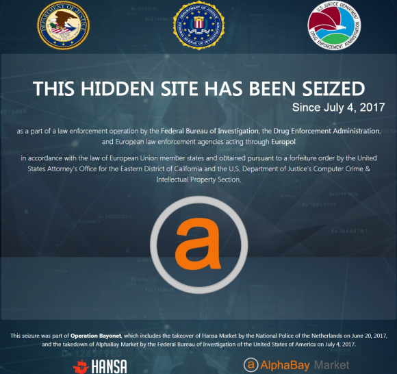 The normal home page for the dark Web market Hansa has been replaced by this message ��from U.S. law enforcement authorities.