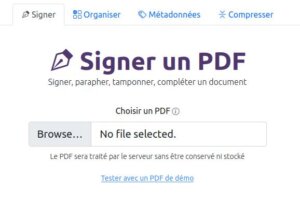 Écran d'accueil de Signature PDF sur Framalab