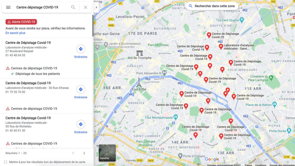 Google Maps dépistage